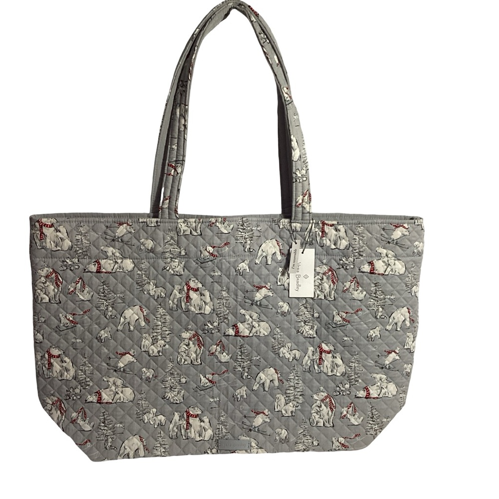 Vera Bradley Reversible Iconic Large Tote Bag Beary Merry Polar Bear & Bunnies